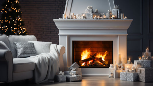 Cheminée ouvert dans un salon moderne et confortable durant les fête de fin d'année