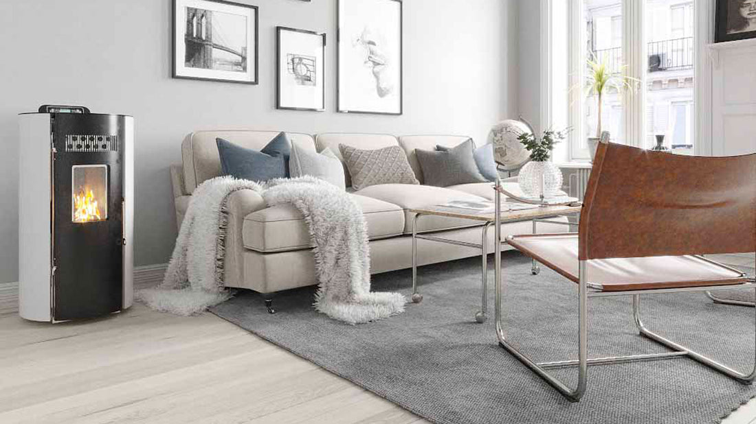 Design moderne de poêle à pellets pour un chauffage écologique et efficace dans les habitations contemporaines.