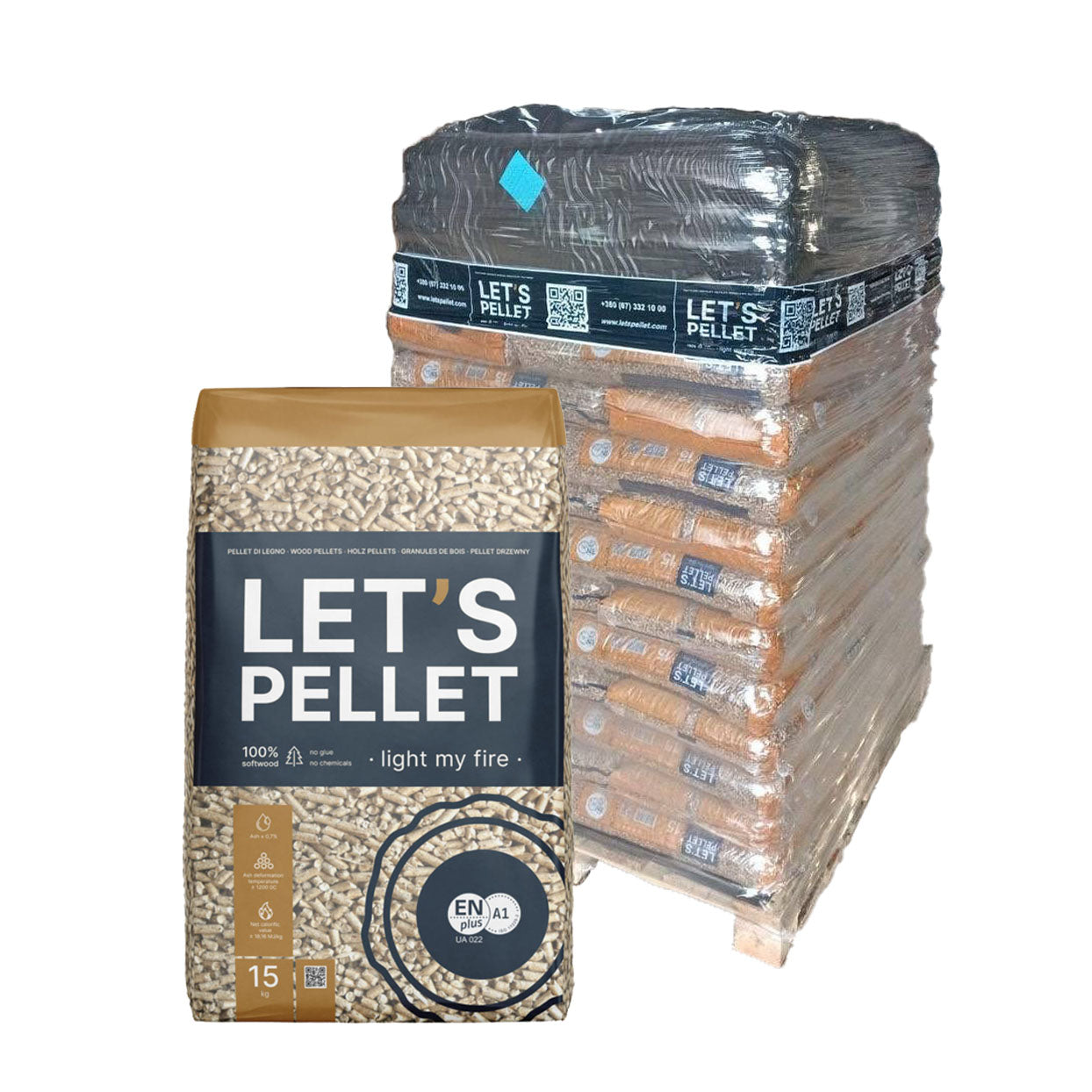 palette de 70 sacs de pellets premium de la marque Let'sPellet vendu par Pellet Burn Geraardsbergen.