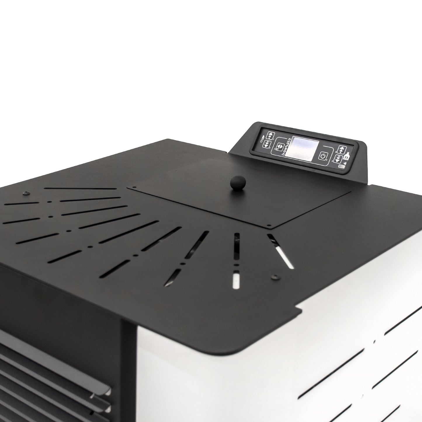 Poêle à pellets blanc Siberia vendu par Pellet Burn Geraardsbergen.