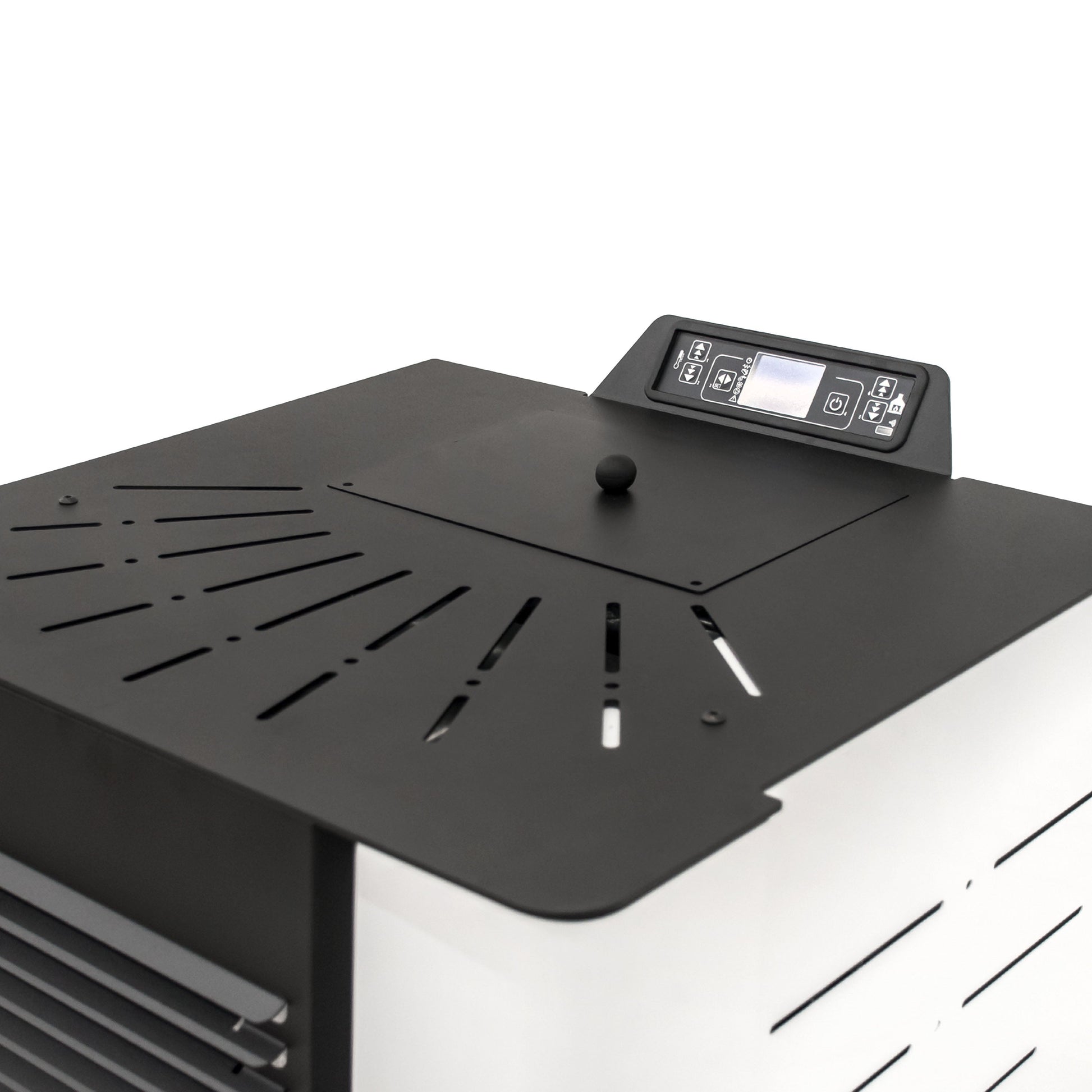 Poêle à pellets blanc Siberia vendu par Pellet Burn Geraardsbergen.